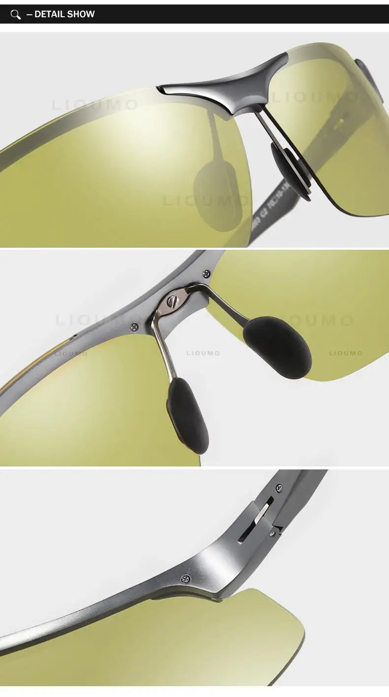 Lunettes de soleil photochromiques sans monture aluminium polarisées — conduite jour et nuit