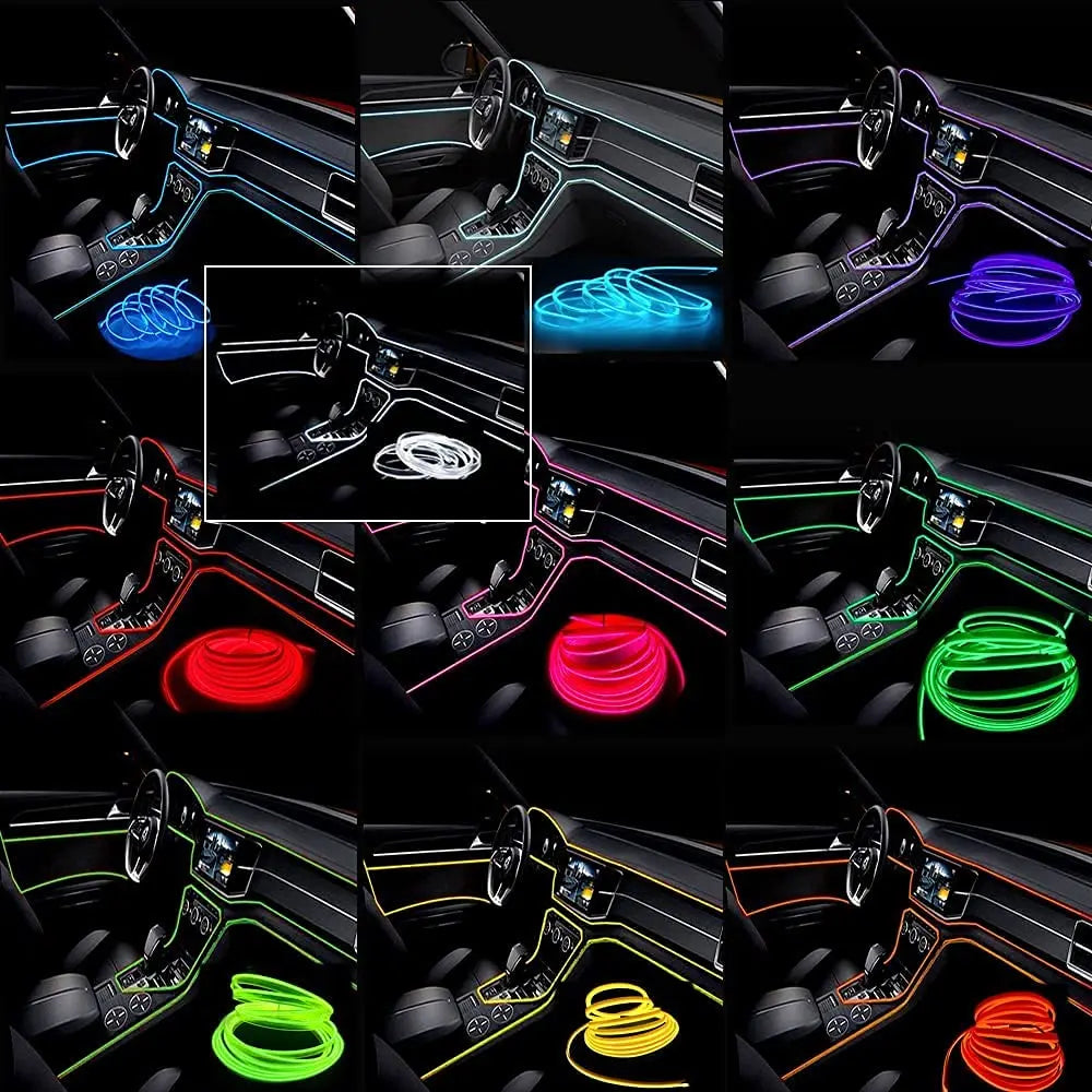 Car Interior LED Strip Light Neon EL Wire Auto Decorative Lamp DIY Flexible Ambient Light USB Party Stops Diode 5m