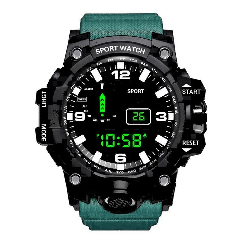 Reloj de pulsera deportivo electrónico de moda para hombre, esfera grande multifuncional impermeable, alarma luminosa, reloj militar para niños y hombres
