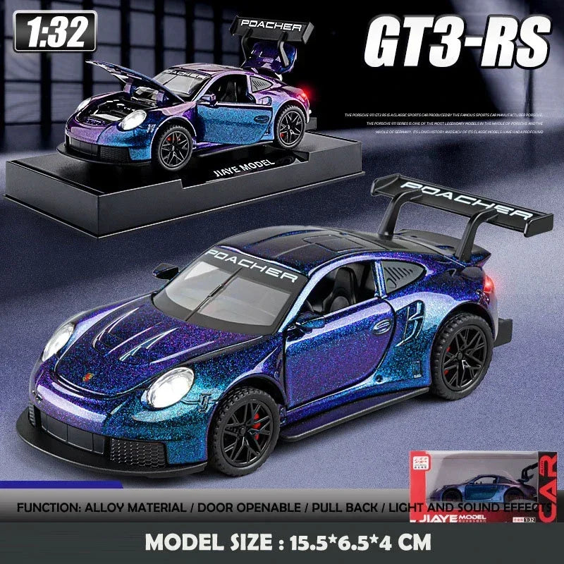 Coche deportivo modelo de inventario fundido a presión para niños, coche de juguete, vehículo GT3RS, regalo de cumpleaños para niño, decoración del hogar, escala 1/32, 911