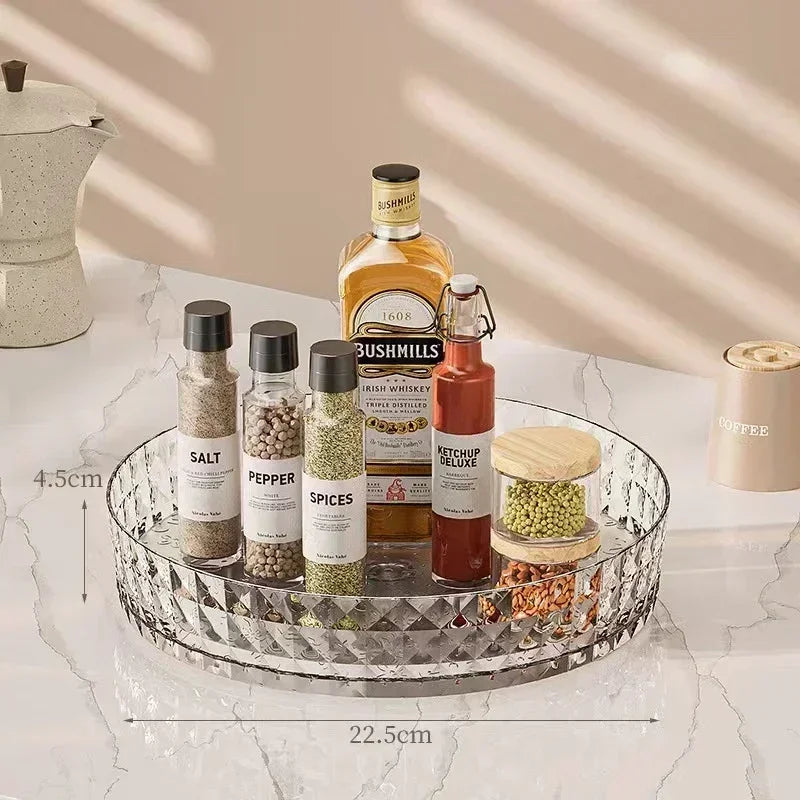 Support de rangement d'assaisonnement rotatif à 360 degrés, armoire de garde-manger multifonction, plateau tournant pour cosmétiques, accessoires de cuisine, plateau organisateur