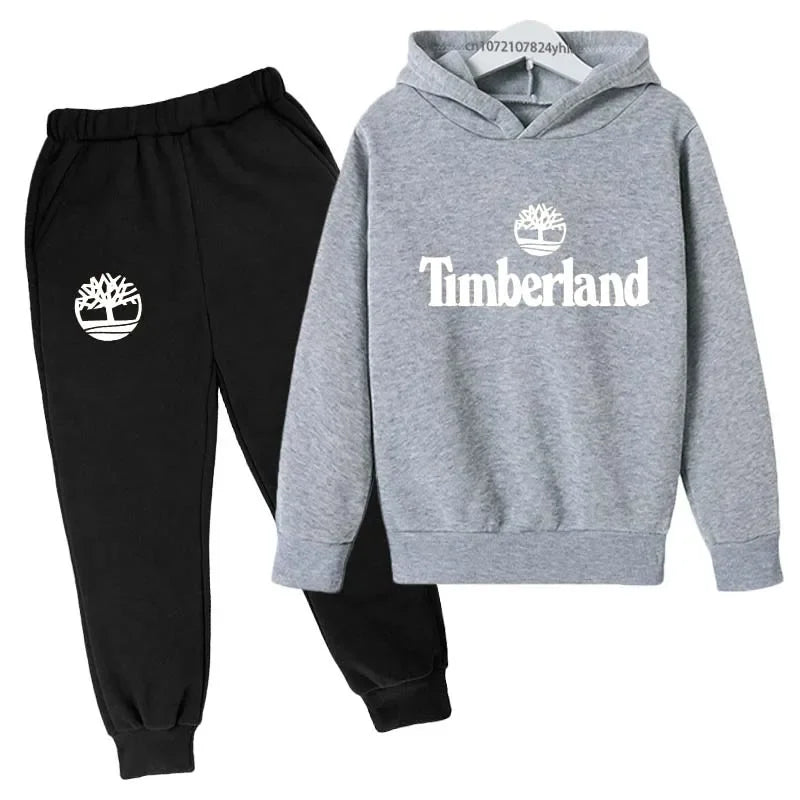 Trajes casuales para niños y niñas de 2 a 13 años, marca de moda, letras estampadas, 2 piezas, sudadera con capucha + pantalón
