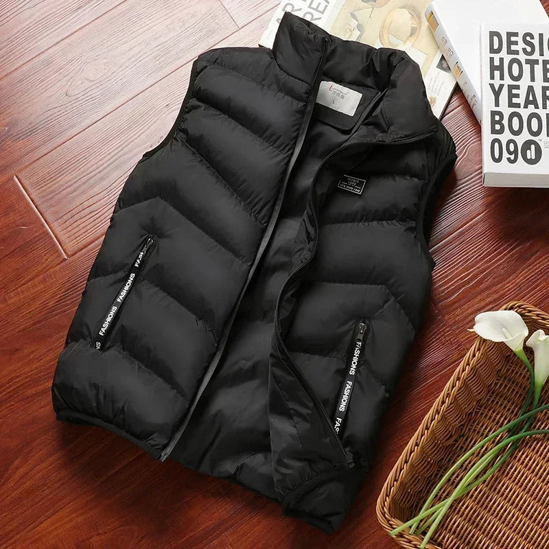 Manteaux bouffants sans manches pour hommes, doudoune de couleur unie, gilet chaud d'hiver, vêtements d'extérieur, coupe-vent, nouvelle collection 2024