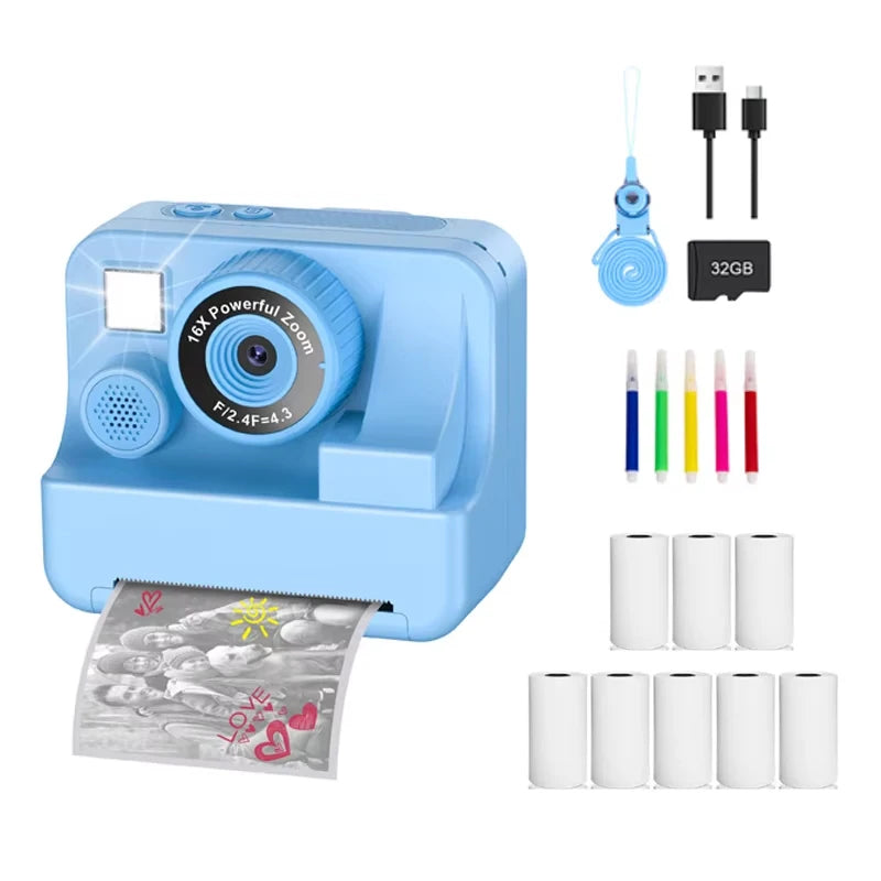 Nueva cámara para niños abeja, cámara instantánea 1080P HD con doble lente para selfies, cámara digital de impresión para niñas, niños, regalos de cumpleaños de Navidad, juguetes