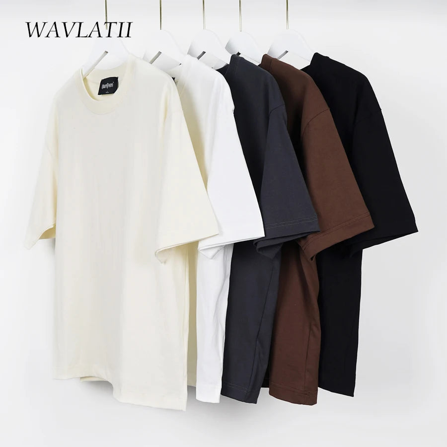 WAVLATII Camisetas oversized de verano para mujer y hombre, color café, informales, estilo coreano, Streetwear, camisetas básicas unisex, lisas, de moda juvenil
