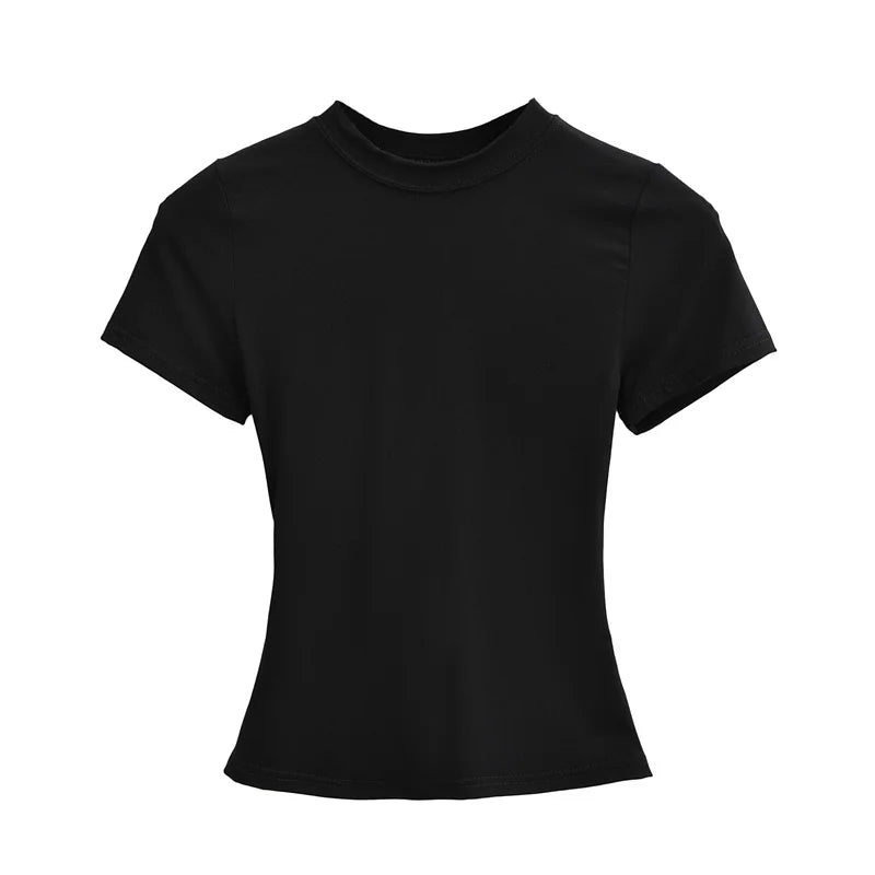 Camiseta de manga corta para mujer, casual, de alta calidad, sexy, ajustada, a la moda, de color liso, ropa y2k, 2024