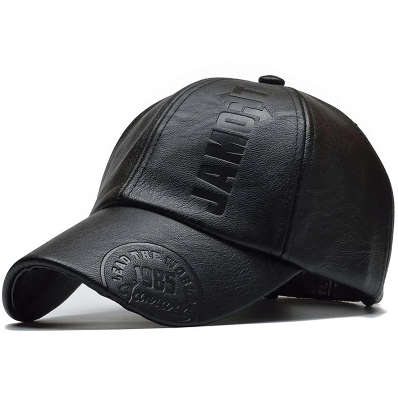 Casquette de baseball réglable en cuir PU pour hommes — chapeau papa, camionneur, chaud, hiver, vintage, 6A