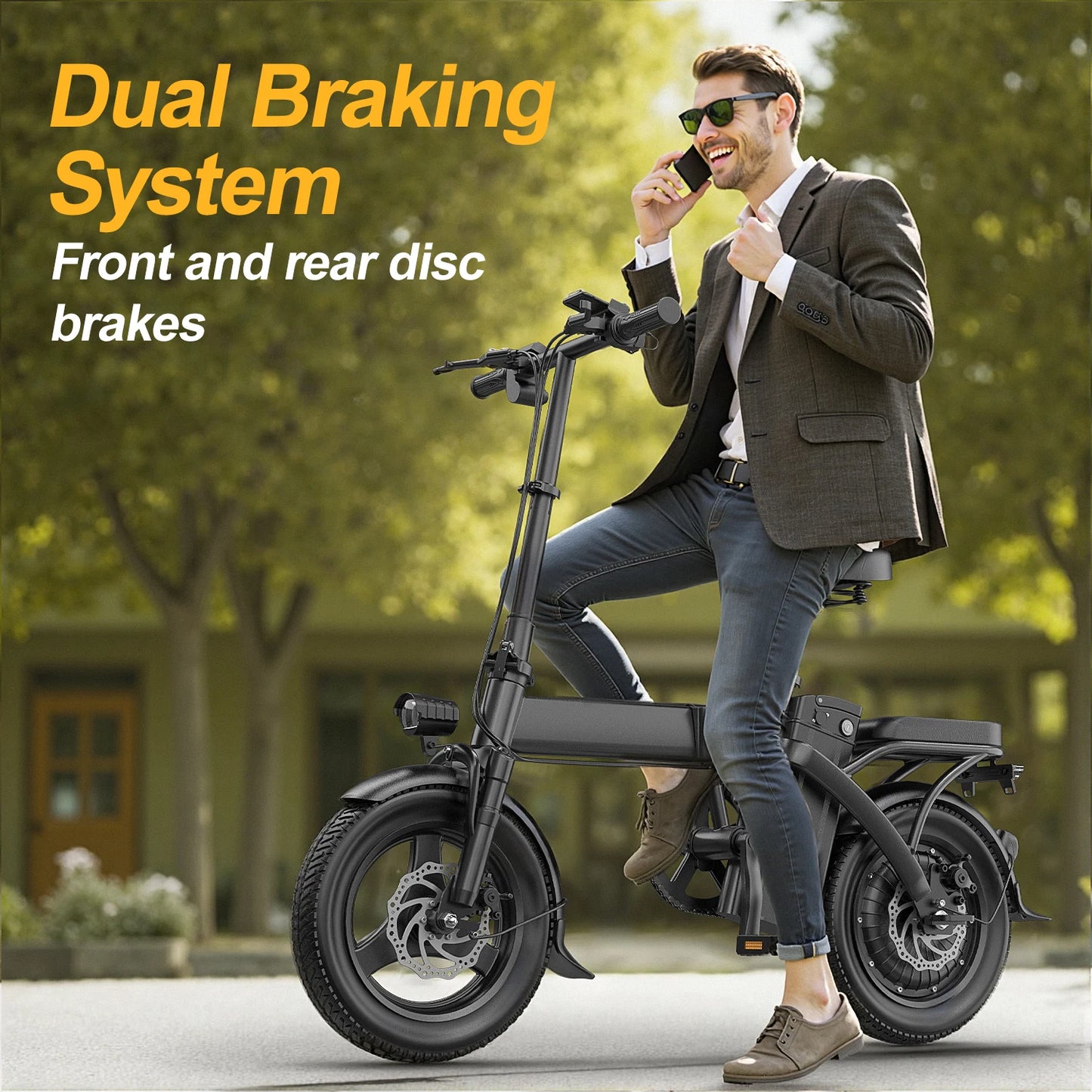 750W Peak Motor Electric Bicycle 48V15AH Removable Lithium Battery Foldable Adult E-bike LCD Display 14-inch Tire Electric Bicycle