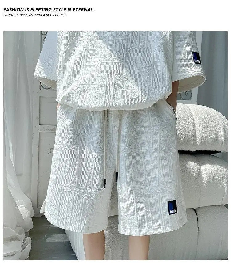 Ensemble d'été homme 2026 — T-shirt décontracté et short en tissu gaufré, survêtement uni ample