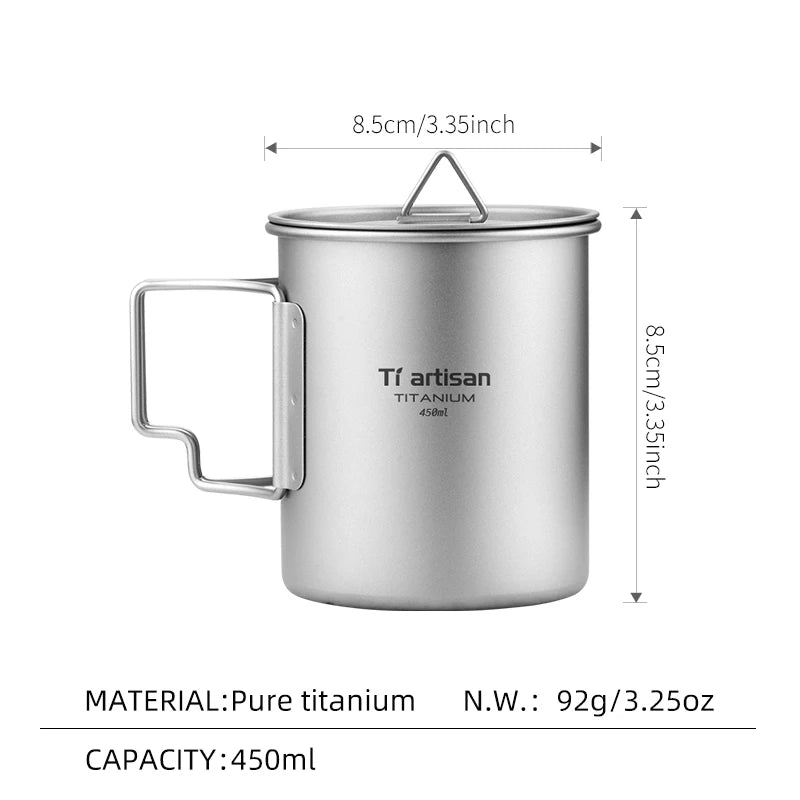 Tiartisan extérieur titane léger Portable thé tasse à café poignée pliante Camping tasse d'eau pour randonnée voyage