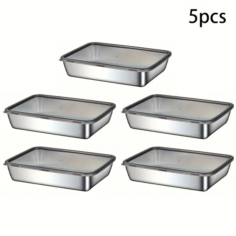 Ensemble de conteneurs de stockage des aliments en acier inoxydable, 5 pièces, couvercles anti-fuite, lavables au lave-vaisselle pour Sandwich/Fruits/maison/fête