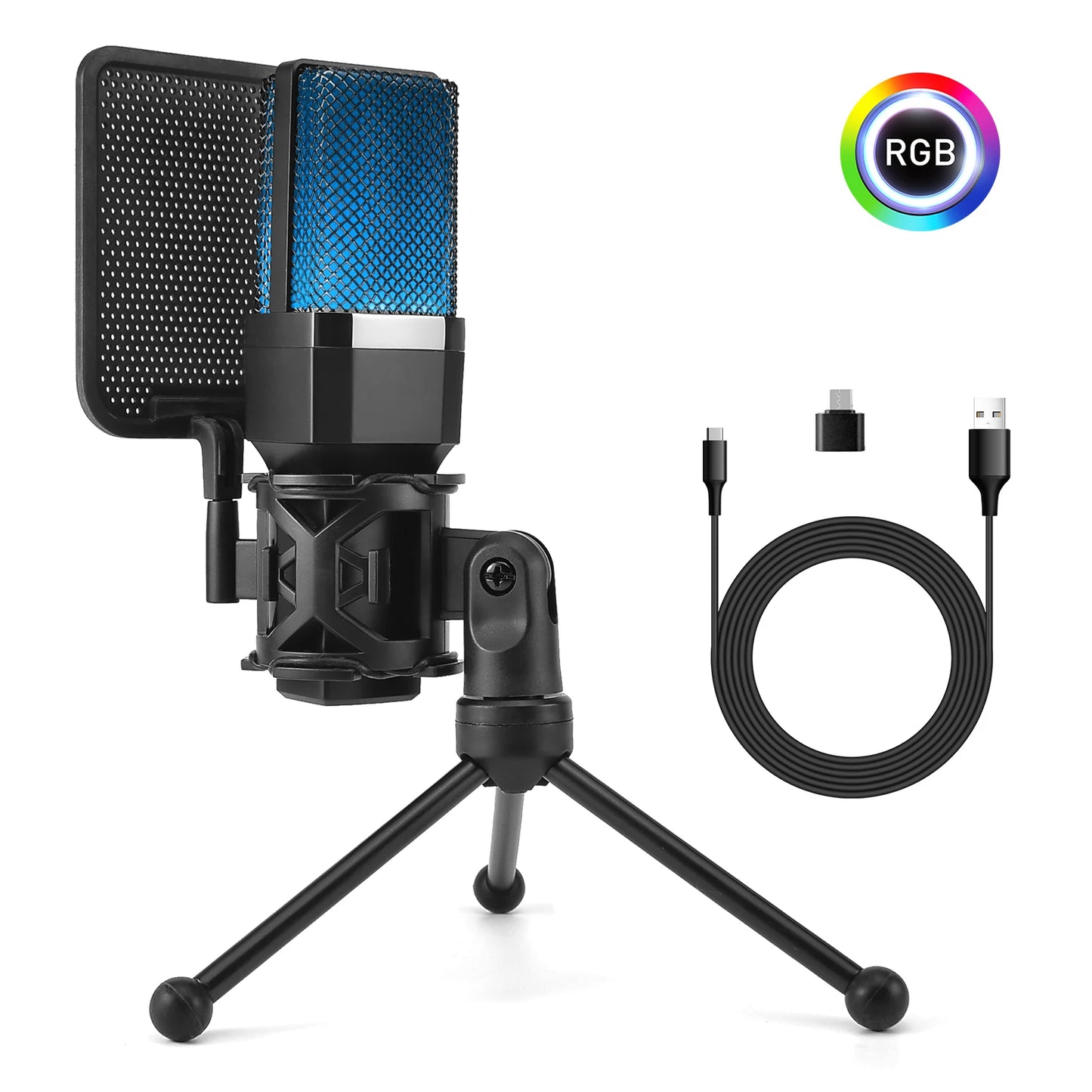 Microphone USB à condensateur pour gaming et podcast – Micro filaire pour PC, streaming et karaoké