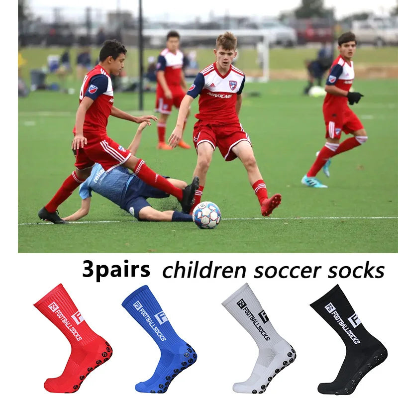 Chaussettes de Football Enfant Antidérapantes Silicone — Lot de 3 Paires, Jusqu’aux Genoux
