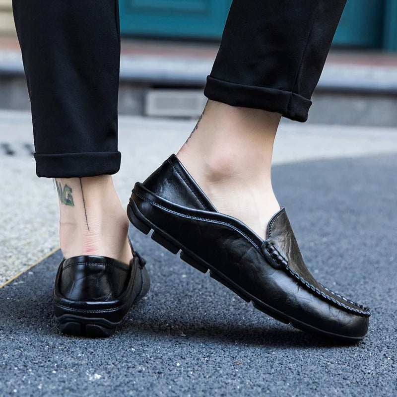 Mocassins en Cuir Véritable Homme — Décontractés Sans Lacet Taille 37-47