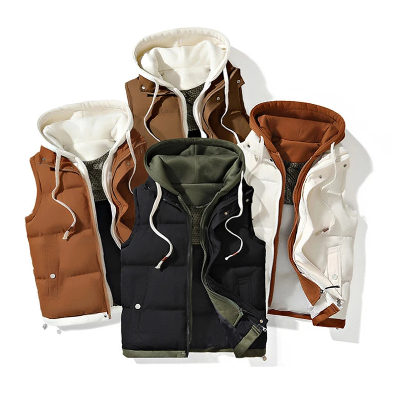 Veste d'hiver à capuche pour hommes, manteau en duvet de coton, gilet épais, gilet chaud, manteau décontracté