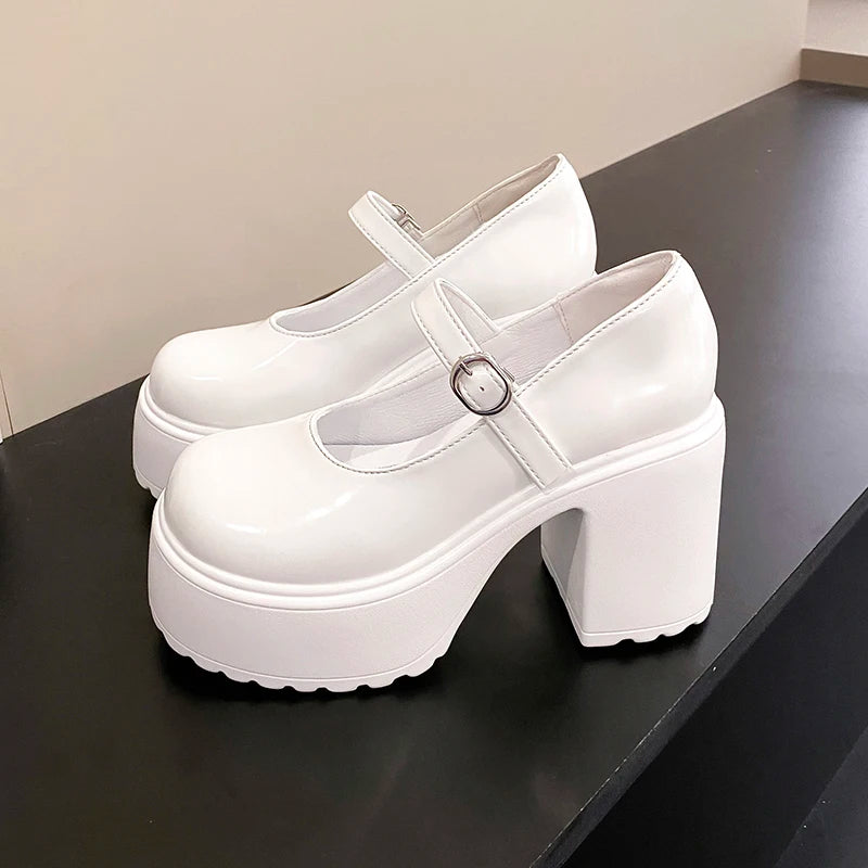 Chaussures Mary Jane noires à talons très hauts pour femme 2026, escarpins gothiques à plateforme épaisse, grande taille, avec boucle de cheville, chaussures de soirée Lolita 42