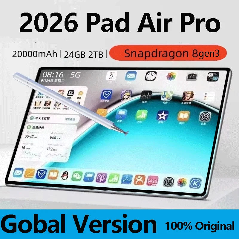 Tablette PC 11 pouces Android 16 — 24 Go RAM, 2 To ROM, 4K HD, 5G, double SIM, appel vidéo, WiFi