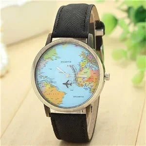 2022 World Fashion World Map Plane Denim Fabric Band Casual Men Women Quartz Watch Gift Clocks Relógio