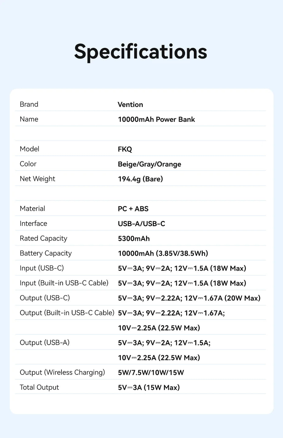 [Certification CCC] Batterie externe magnétique Vention 22,5W 10000mAh Portable 3C Powerbank Chargeur rapide sans fil 15W pour iPhone 17 16