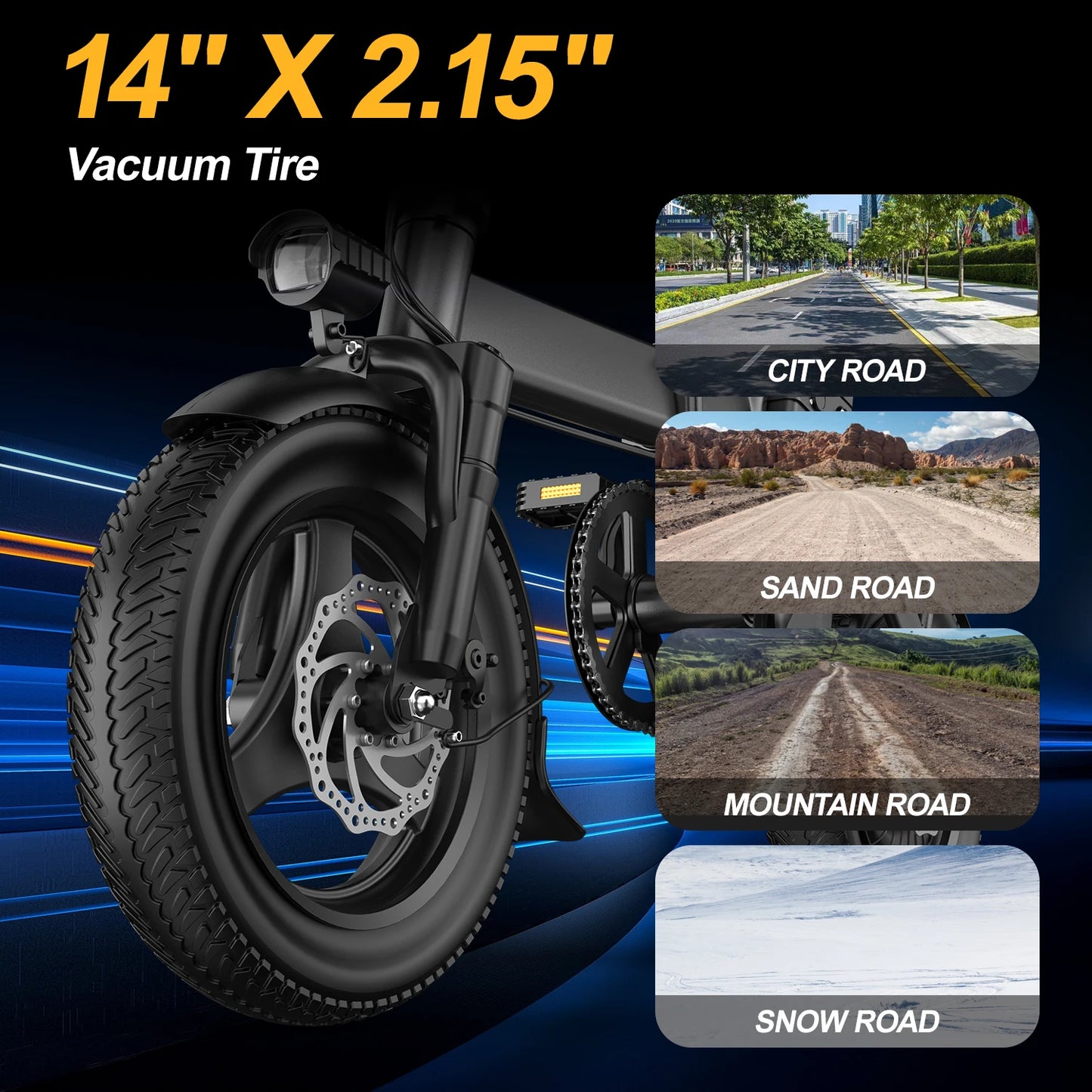 750W Peak Motor Electric Bicycle 48V15AH Removable Lithium Battery Foldable Adult E-bike LCD Display 14-inch Tire Electric Bicycle