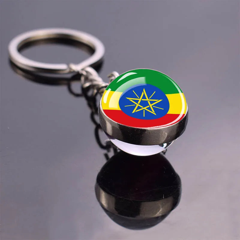 Porte-clés drapeau africain, algérie, somalie, tunisie, maroc, egypte, drapeau National, pendentif boule de verre Double face, cadeau