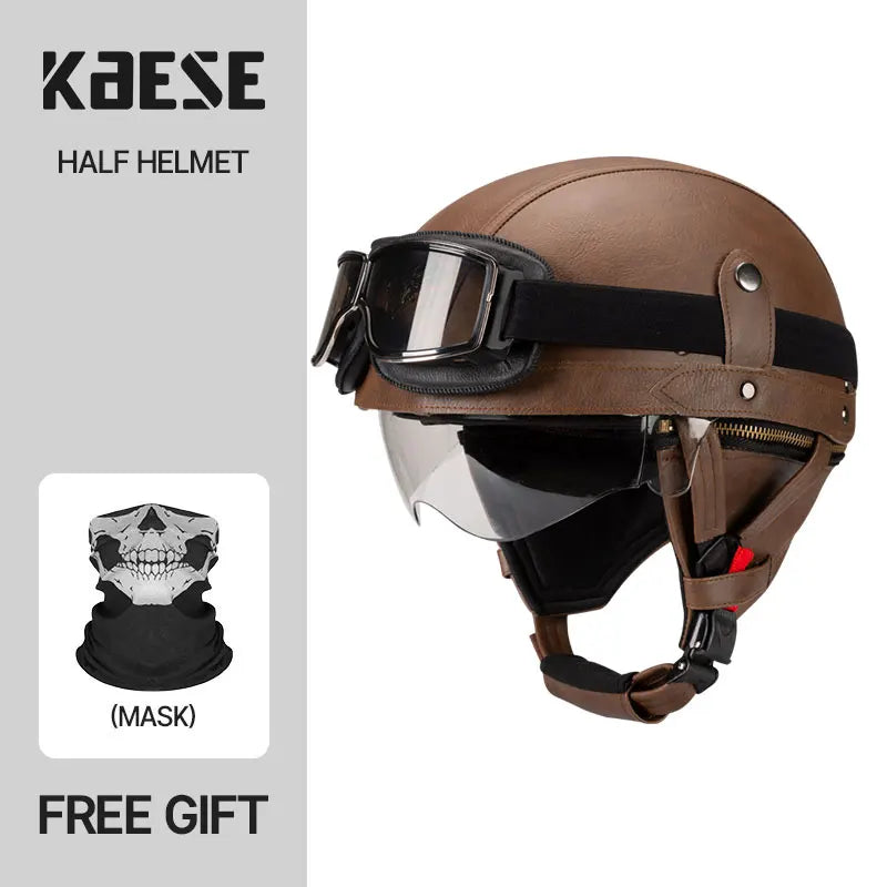 Motorcycle Half-Face Vintage Helmets Men Women Unisex Scooter Summer Helmet Black Brown DOT Approved Helmet