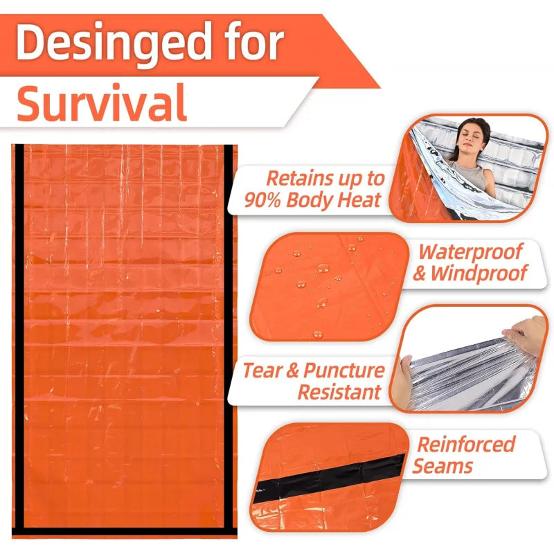 Sac de couchage d'urgence, couverture de survie, sac bivouac thermique en Mylar, abri léger, imperméable et portable pour le camping et la randonnée