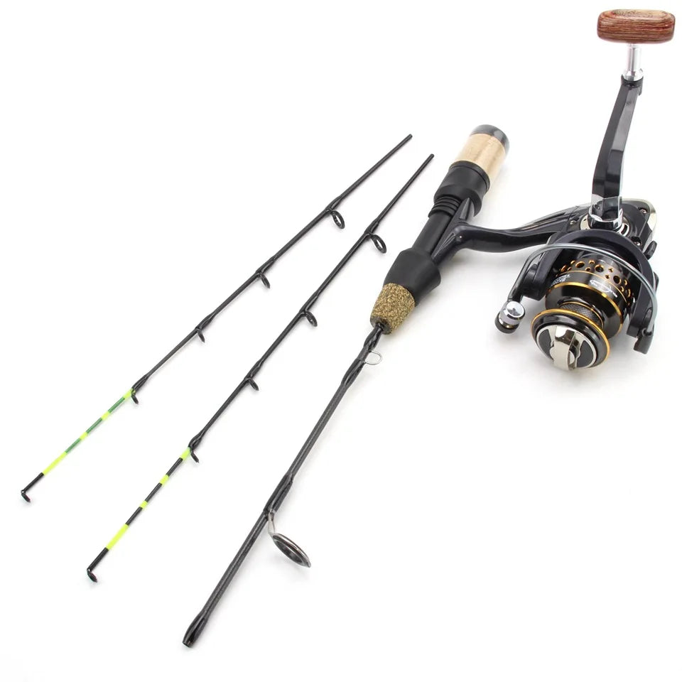 Canne à Pêche sur Glace Télescopique 60cm avec Moulinet — Carbone Hiver