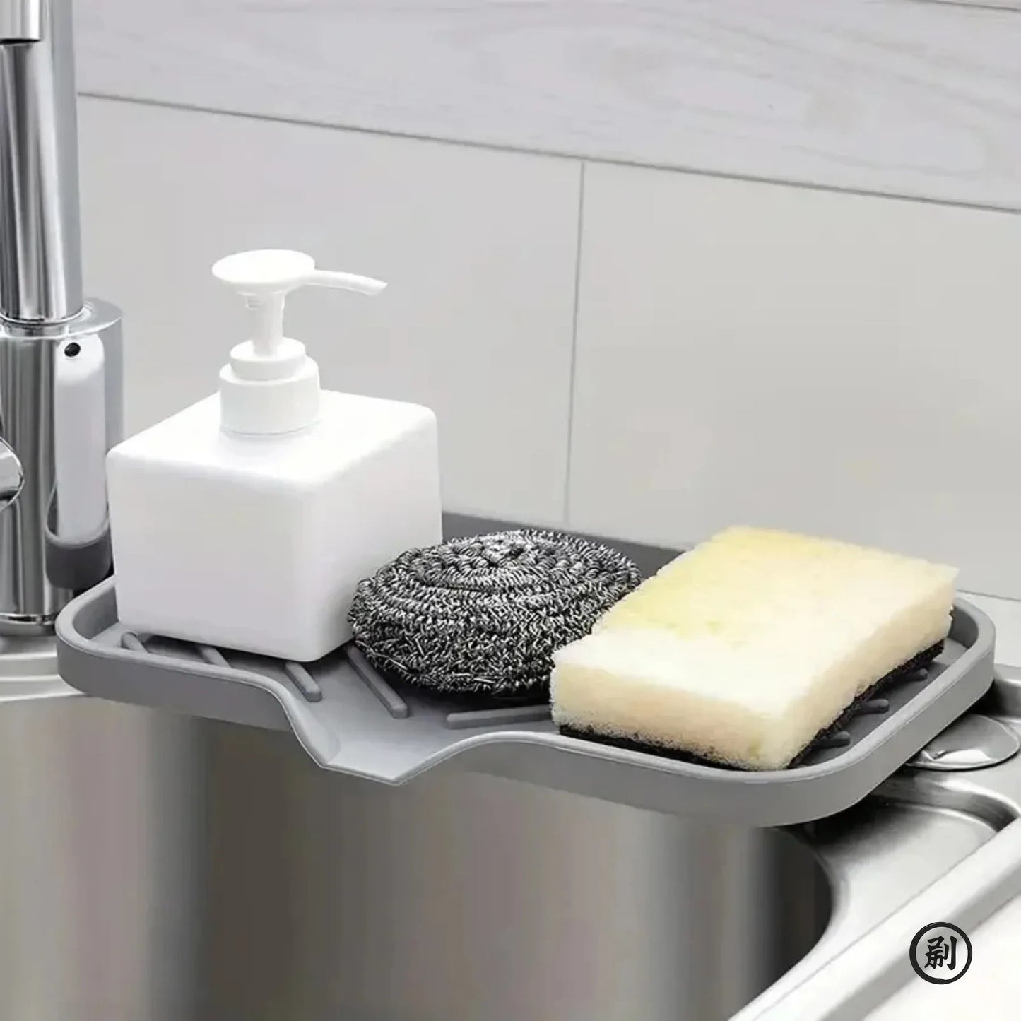 Bandeja de silicona para fregadero con drenaje, soporte de almacenamiento para esponja de jabón, encimera de fregadero, cepillo para fregar, soporte de almacenamiento, organizador de cocina