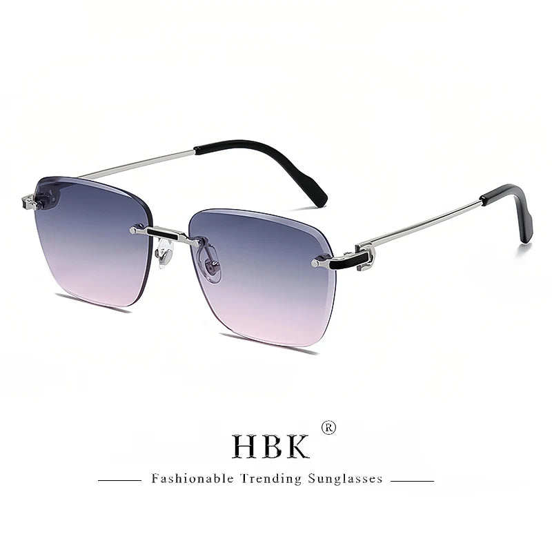HBK Nueva montura sin montura Gafas de sol Hombre Gafas de sol degradadas Mujer Retro Negocios Compras UV400 Gafas de sol Hombre