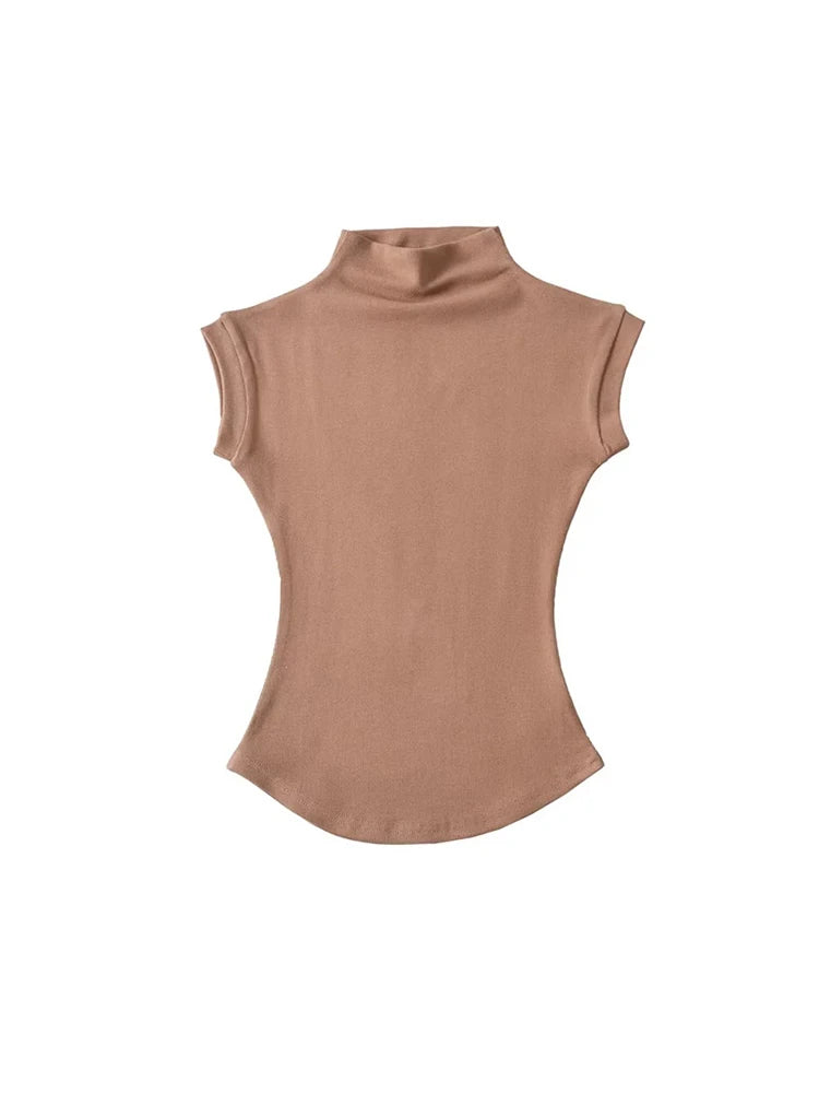 T-Shirt Col Roulé Sans Manches Femme — Coupe Ajustée Streetwear Été