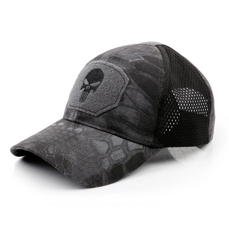 Men's and Women's Mesh Baseball Cap, Camouflage, Skull, Adjustable, Airsoft, Tactical Outdoor Hiking, New Summer Collection 2024