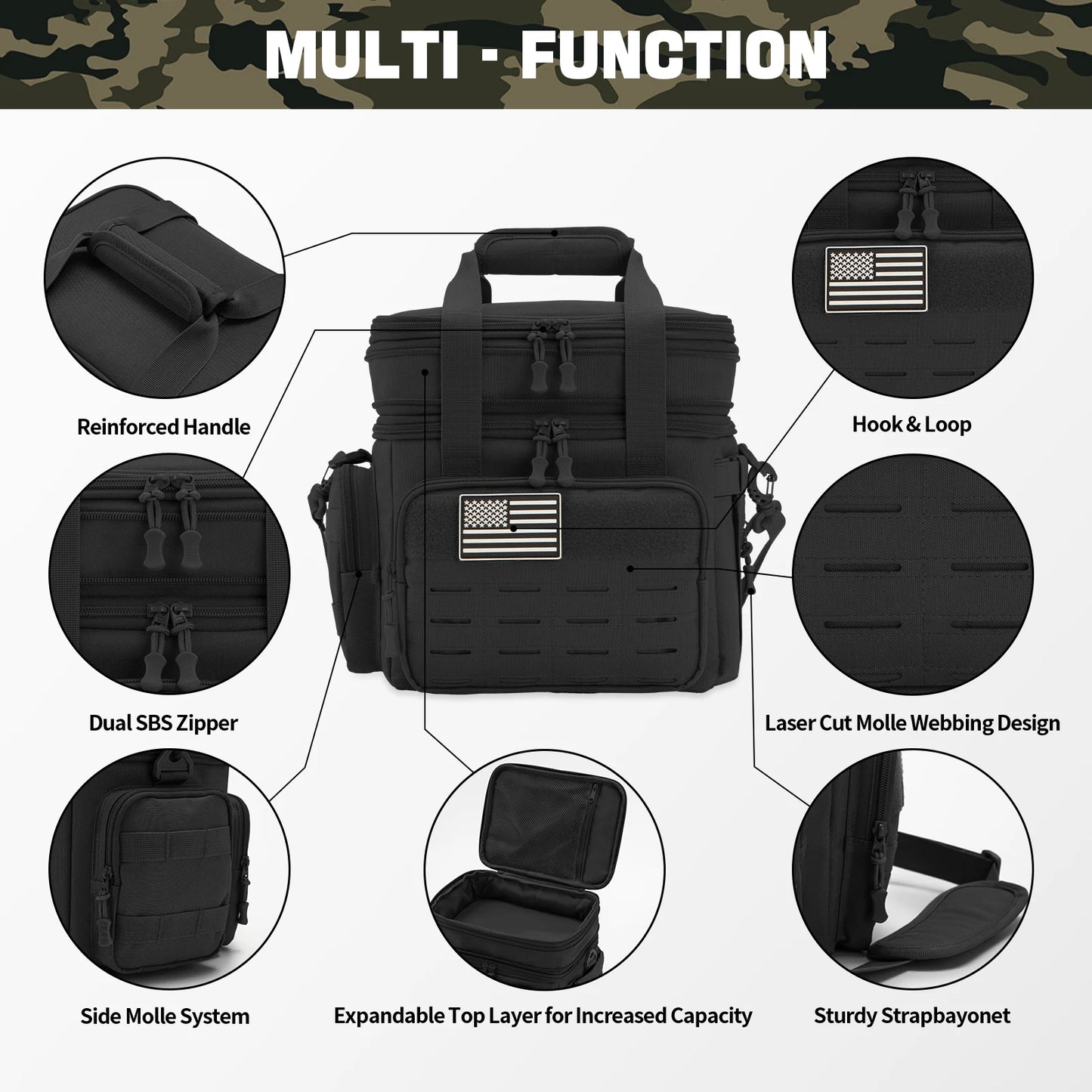 Fiambrera táctica de 18 L para hombre, bolsa de almuerzo térmica extensible y resistente, nevera portátil impermeable, para trabajo, camping, pícnic al aire libre
