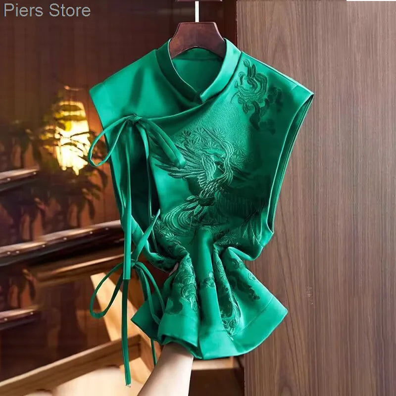 Débardeurs ethniques vintage pour femmes, chemisier Hanfu imprimé de style chinois, vêtements traditionnels chinois, costume Tang, chemise Gilet, nouveau