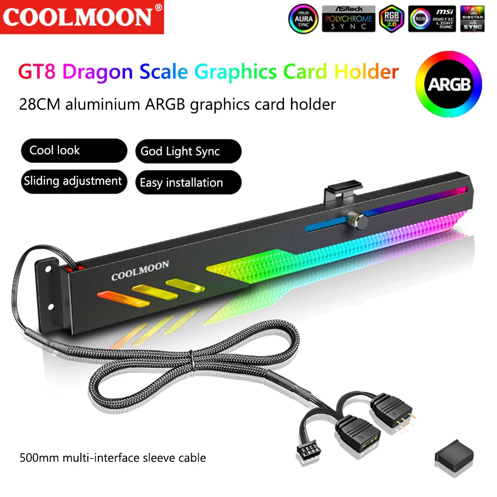 Support de carte vidéo GT8 personnalisé, 5V, 3 broches, ARGB, GPU, VGA, boîtier PC de bureau, accessoires de bricolage