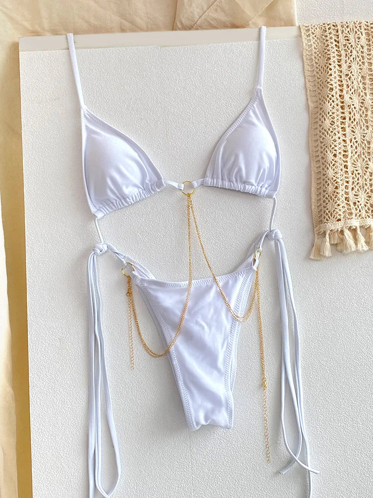 Sexy Triangle chaînes Bikini ensembles Micro tongs maillot de bain femmes maillot de bain Biquini pansements de plage maillot de bain imprimé string Bikini