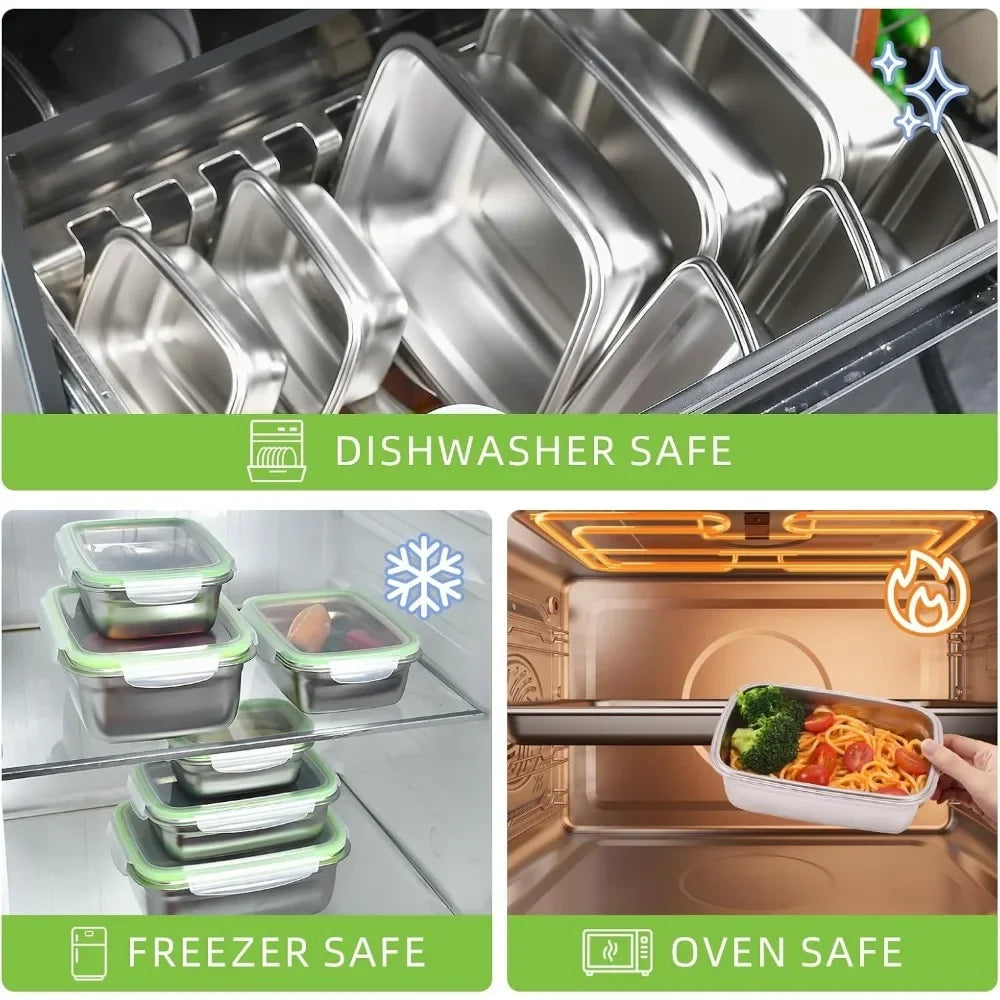 Fiambrera Bento de acero inoxidable 304 de grado alimenticio, recipiente de almacenamiento de alimentos, tapa de silicona a prueba de fugas, apto para lavavajillas, 1/3 unidades