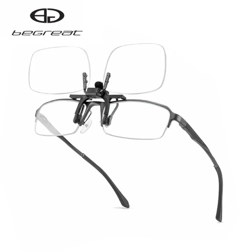 Lunettes de lecture portables avec clips — lentille rabattable, loupe, sans bords, hommes et femmes presbytes