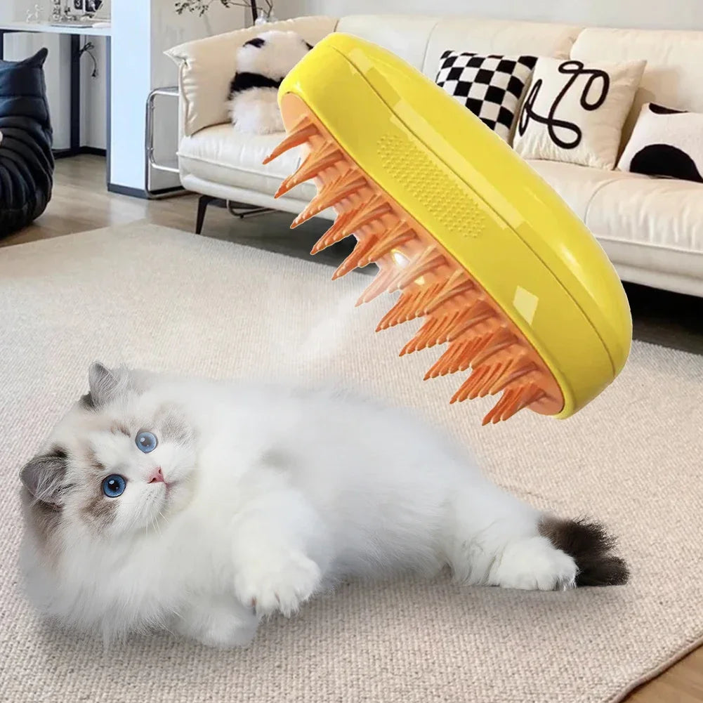 Brosse de Énergie à Vapeur 3 en 1 pour Chat et Chien, Peigne Pliable et Rotatif à un Bouton, Idéal pour le Bain et l'Épilation des Poils