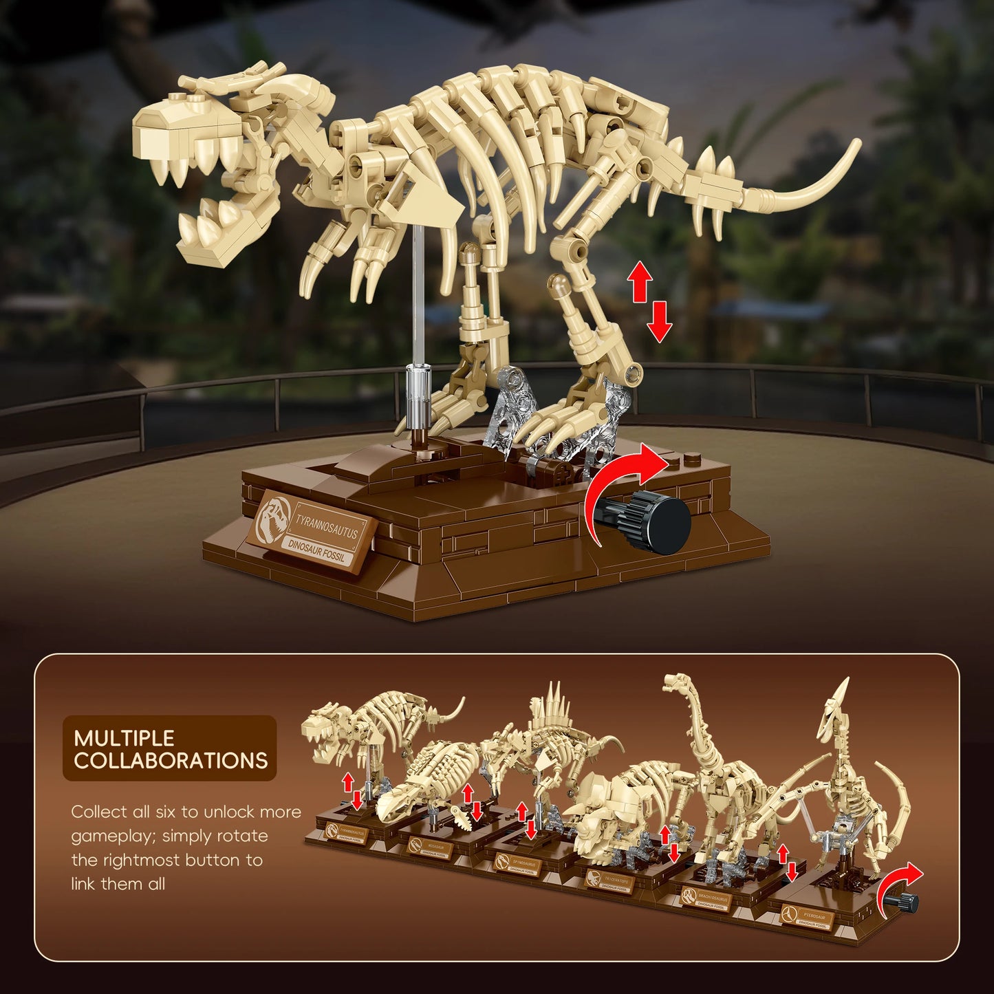 Nouveaux modèles de squelettes de dinosaures MOC 2026 : T-Rex, Tricératops, Mosasaure, Pterosaure, kit de construction de fossiles, cadeau pour les garçons et les collectionneurs