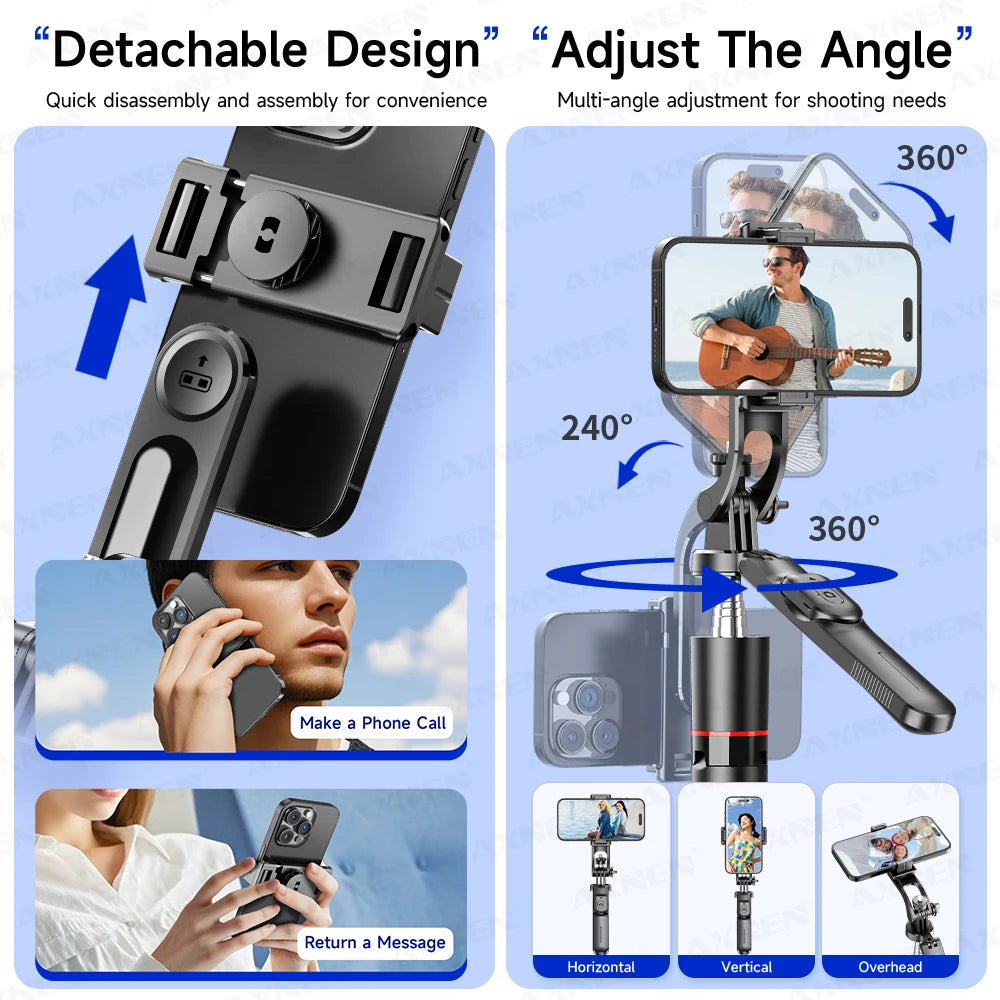 Perche à selfie trépied 1708mm avec télécommande Bluetooth — rotation 360°, interface 1/4", lumière optionnelle