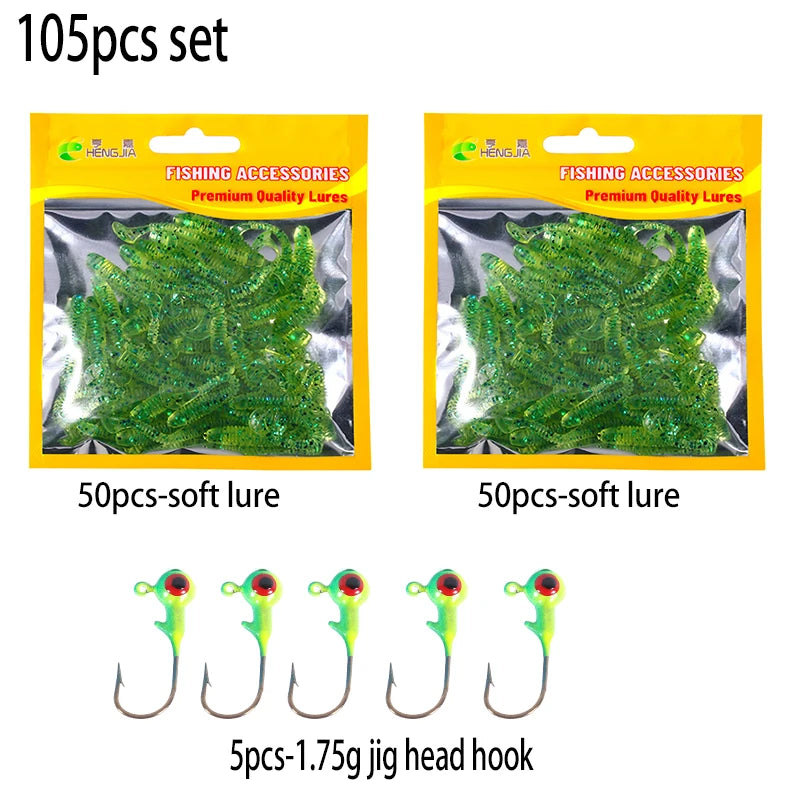 Hengjia 10-50pcs/lot 4.5CM Small Soft Silicone T-Tail Worm Swimbait Lure Fishing Tackle for Carp Black-bass Pike