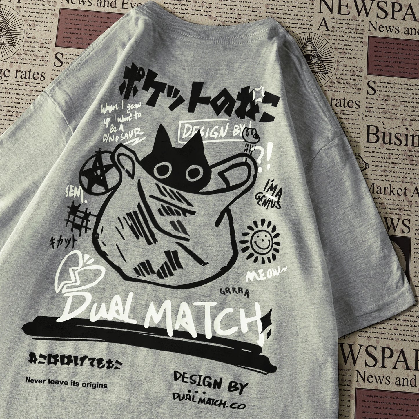 T-Shirt Chat Kawaii Harajuku — Couple Streetwear Y2K Manches Courtes 2024