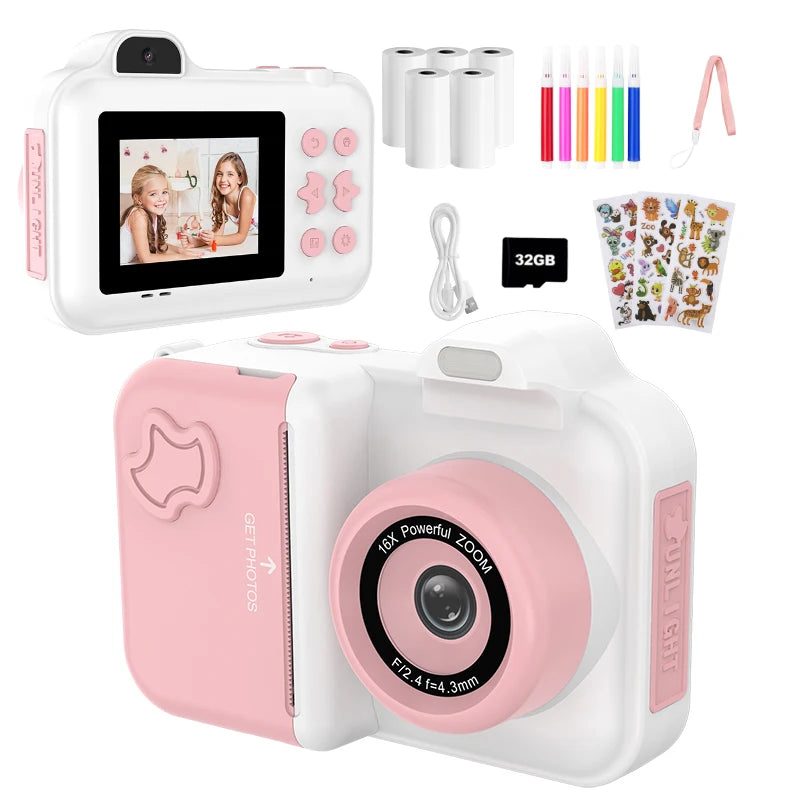 Cámara digital para niños, impresión instantánea, doble lente, grabación de video HD 1080P, 32G, para niños y niñas, regalos de Navidad, juguetes