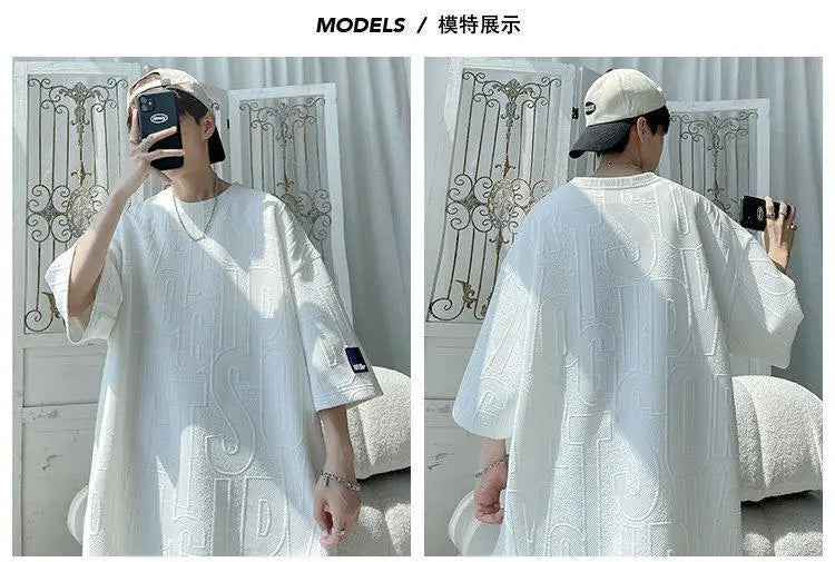 Ensemble d'été homme 2026 — T-shirt décontracté et short en tissu gaufré, survêtement uni ample