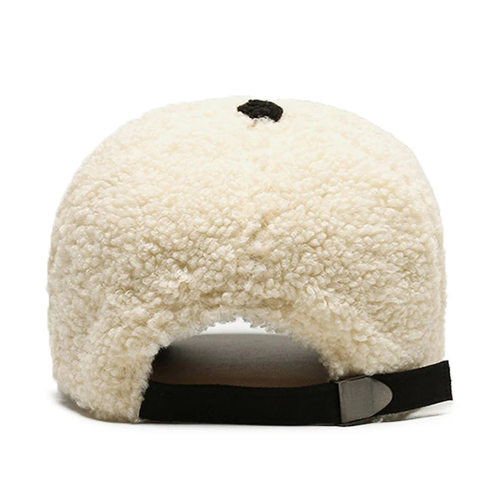 Trendy White and Brown Winter Baseball Caps for Men, Lambswool Luxury Hats for Women, Outdoor Windproof Golf Hat, Men's Cap