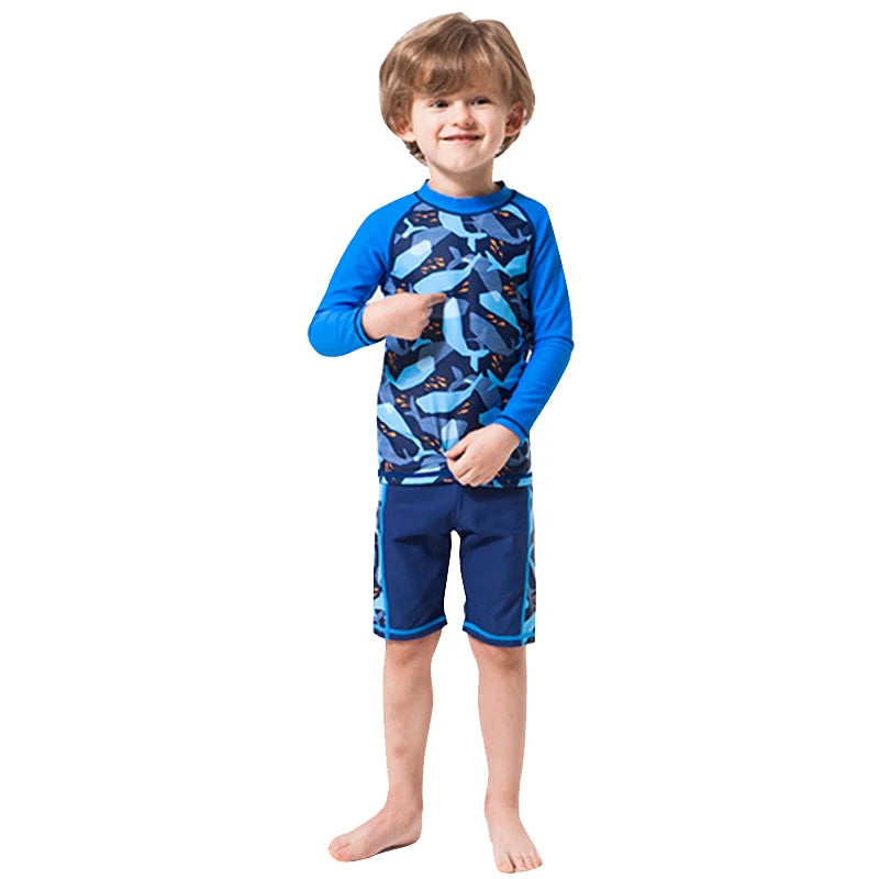 2025 garçons maillot de bain deux pièces ensemble 3 à 4 5 6 7 8 9 10 11 12 ans enfant en bas âge requin imprimé Infantil à manches longues enfants maillots de bain