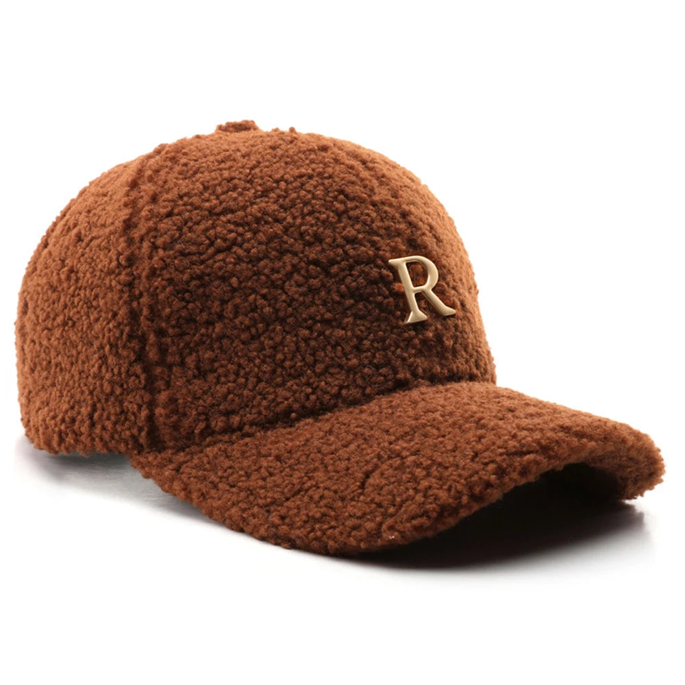 Casquette de baseball en laine d'agneau verte — lettres dorées, trucker, hiver, femme et homme