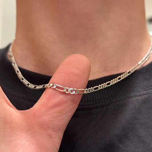 Fino Noble recién llegado 925 plata 4MM cadena para hombres mujeres pulsera collar conjunto de joyas señora regalos de Navidad dijes de boda