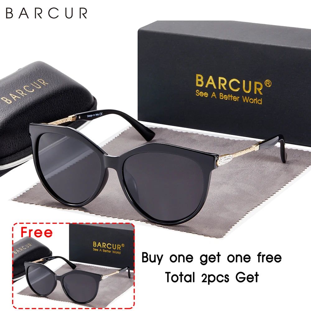 BARCUR-Gafas de sol polarizadas ojo de gato para mujer, redondas, degradadas, Oculos